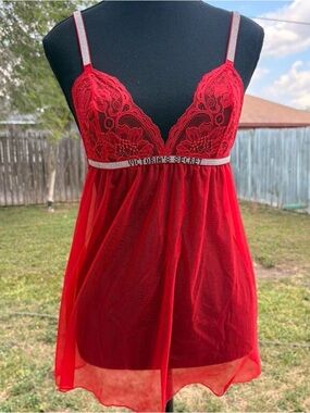 Victoria's Secret Red Lace & Sheer Babydoll Chemise